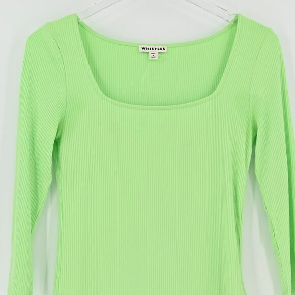 WHISTLES Top Womens Sz 6 Lime Green Fitted Ribbed Knit Square Neck Capsule NEW‎ - Picture 3 of 10